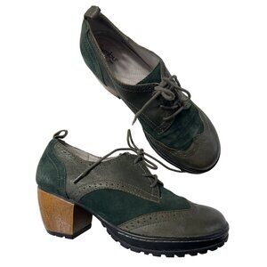 Jambu Womens Dark Green Suede & Leather Oxford Heeled Shoes